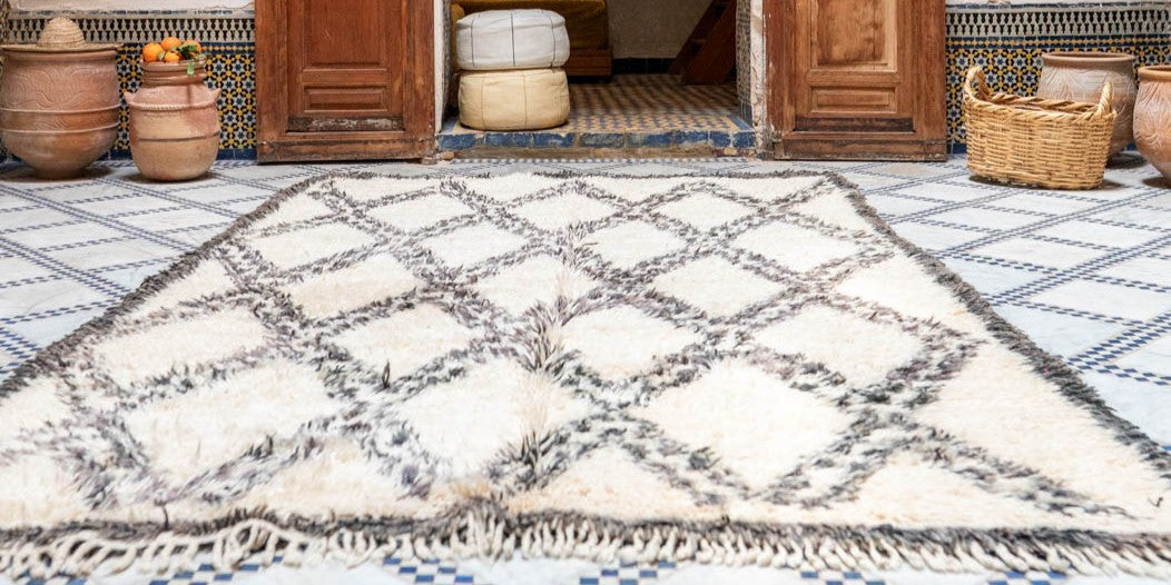 Tapis Berbère Marocain Beni Ourain Fait Main Laine Vintage 100x150 Cm