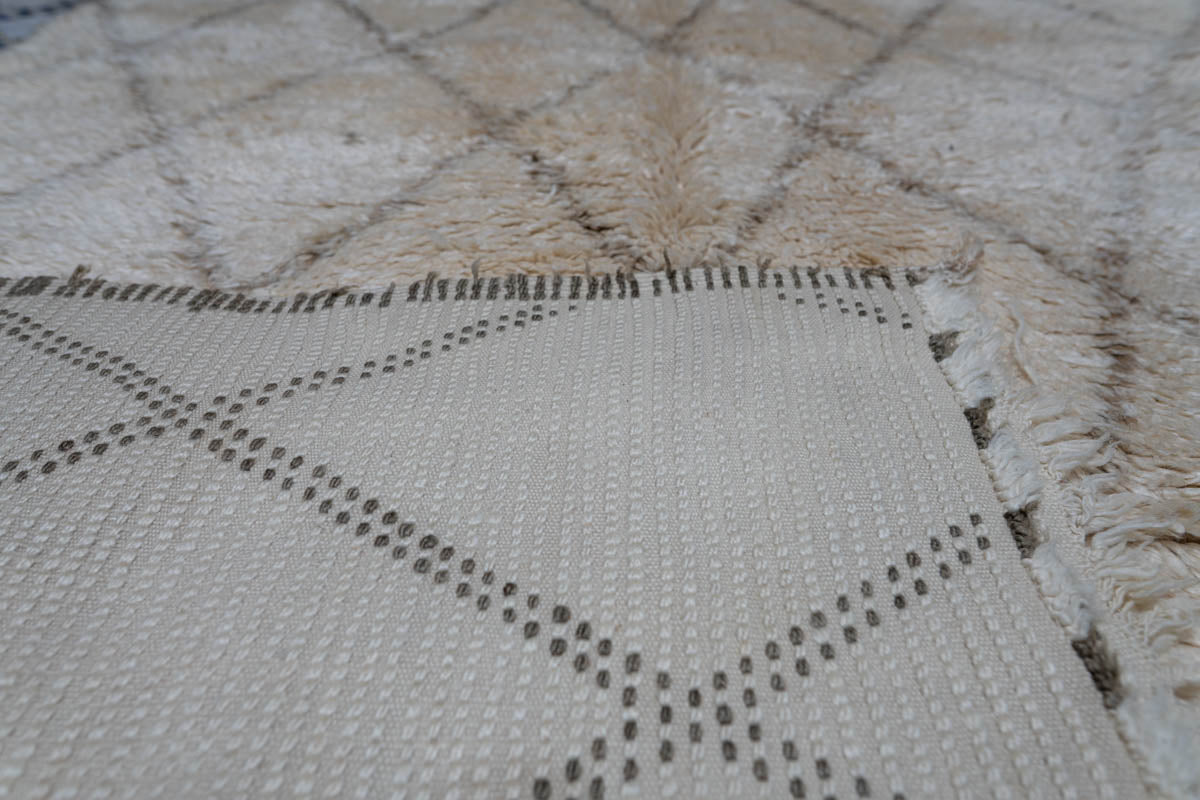 Close-up of a textured rug with geometric pattern